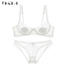 Load image into Gallery viewer, Hollow Out Bra Green Underwear Set Transparent Ultrathin Brassiere Embroidery Bras Sexy Lace Lingerie Women Bra Set Plus Size